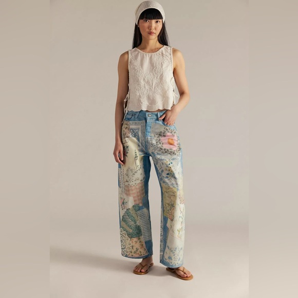NWT We The Free By Free People Illusions Printed Relaxed Jeans Sky Combo Size 24 - Picture 2 of 6